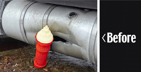 fuel tank damaged from fire hydrant